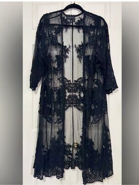 NWOT Lane Bryant Black Floral Lace Overlay, Kimono, Cardigan, Shrug, Cover Up